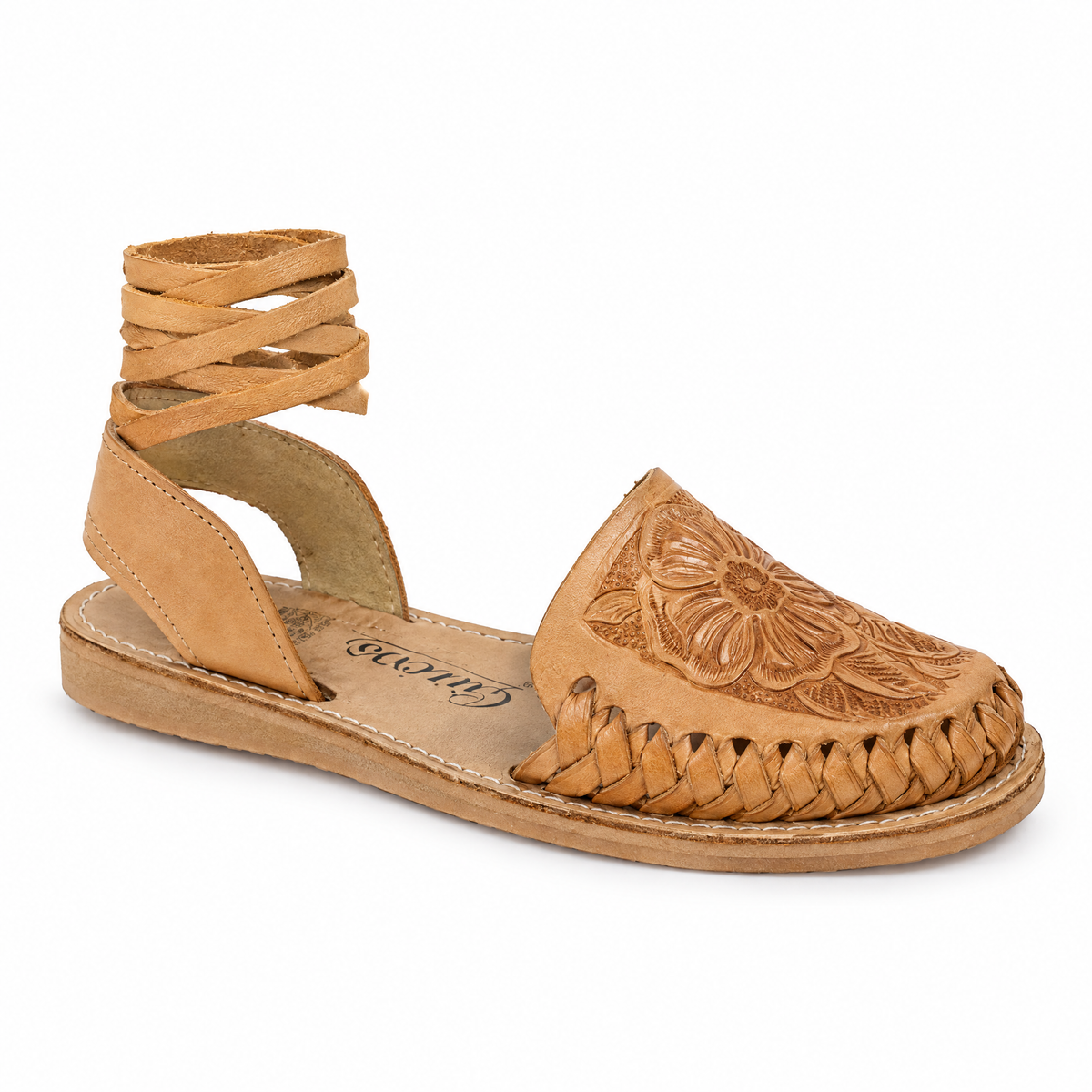 Huarache Romano Troquelado Amapola Tan - frente