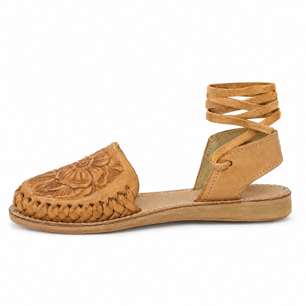 Huarache Romano Troquelado Amapola Tan - lado