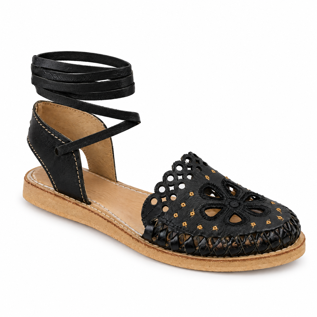 Huarache Romano Flor Negro - frente