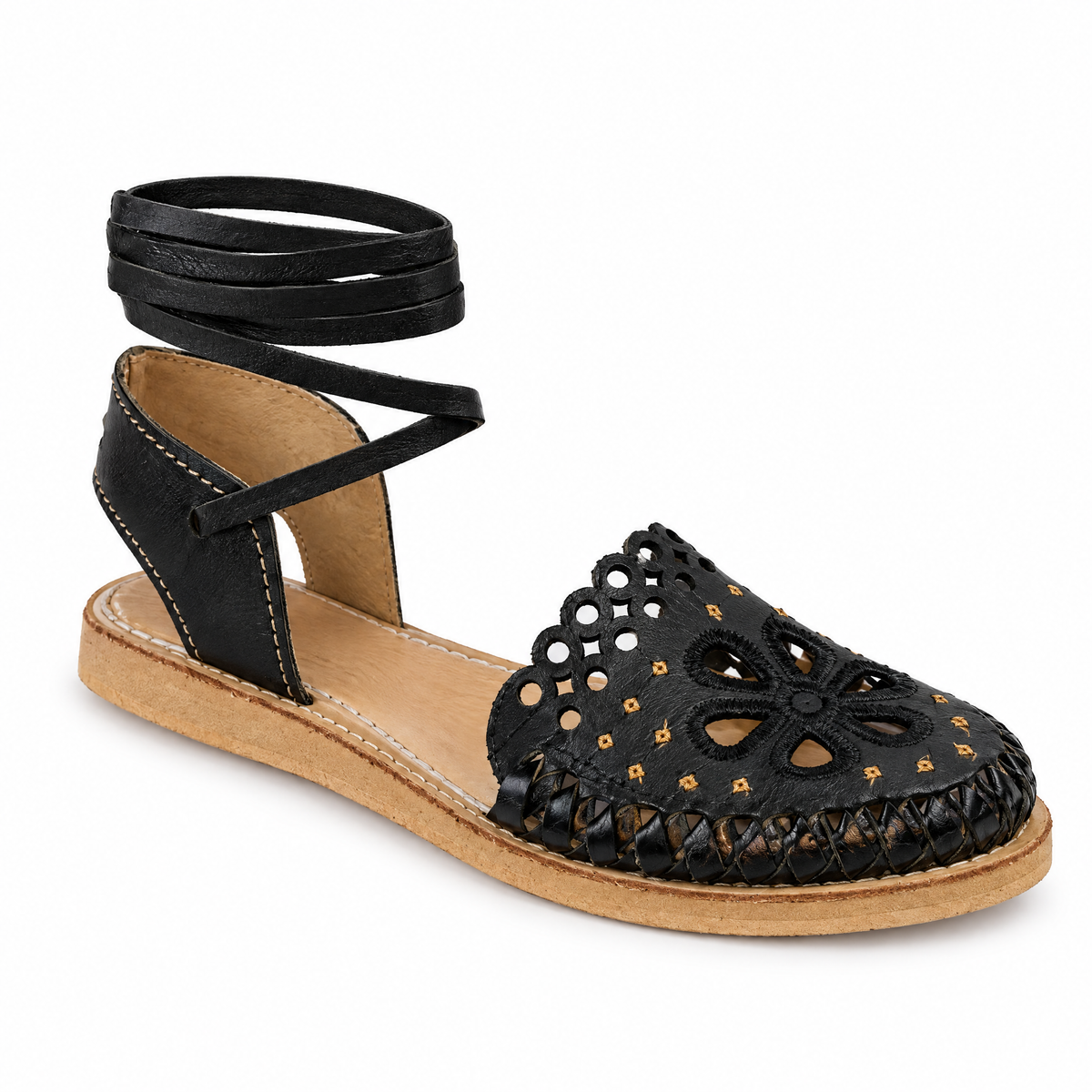 Huarache Romano Flor Negro - frente