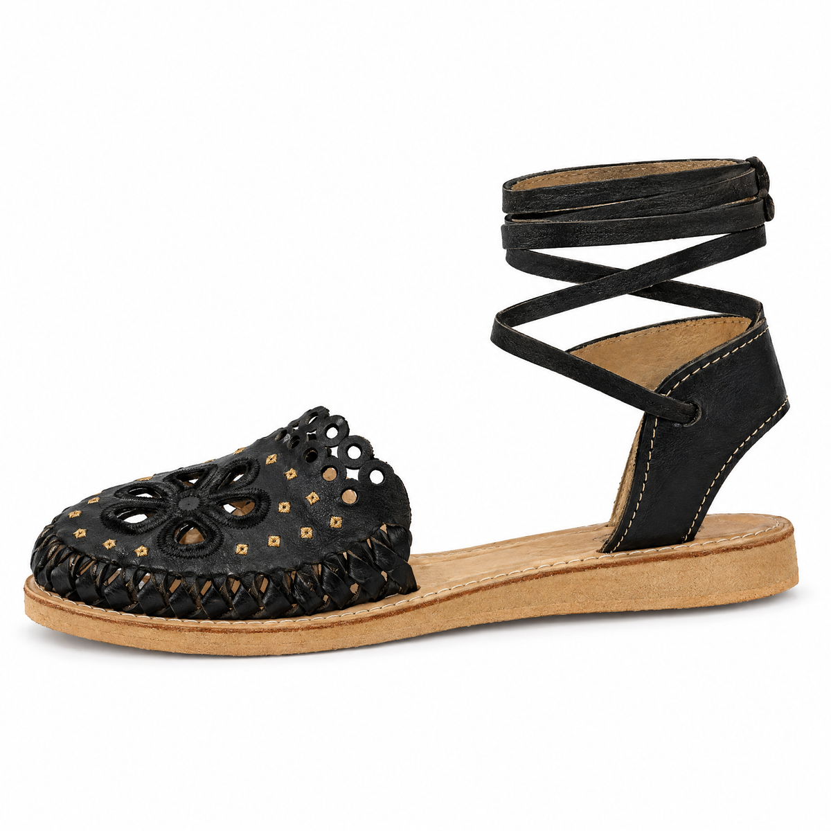 Huarache Romano Flor Negro - lado