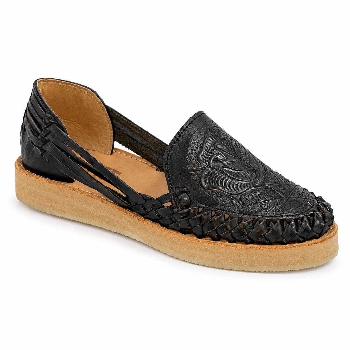 Huarache Tapado Plataforma Troquelado Rosa Negro - frente