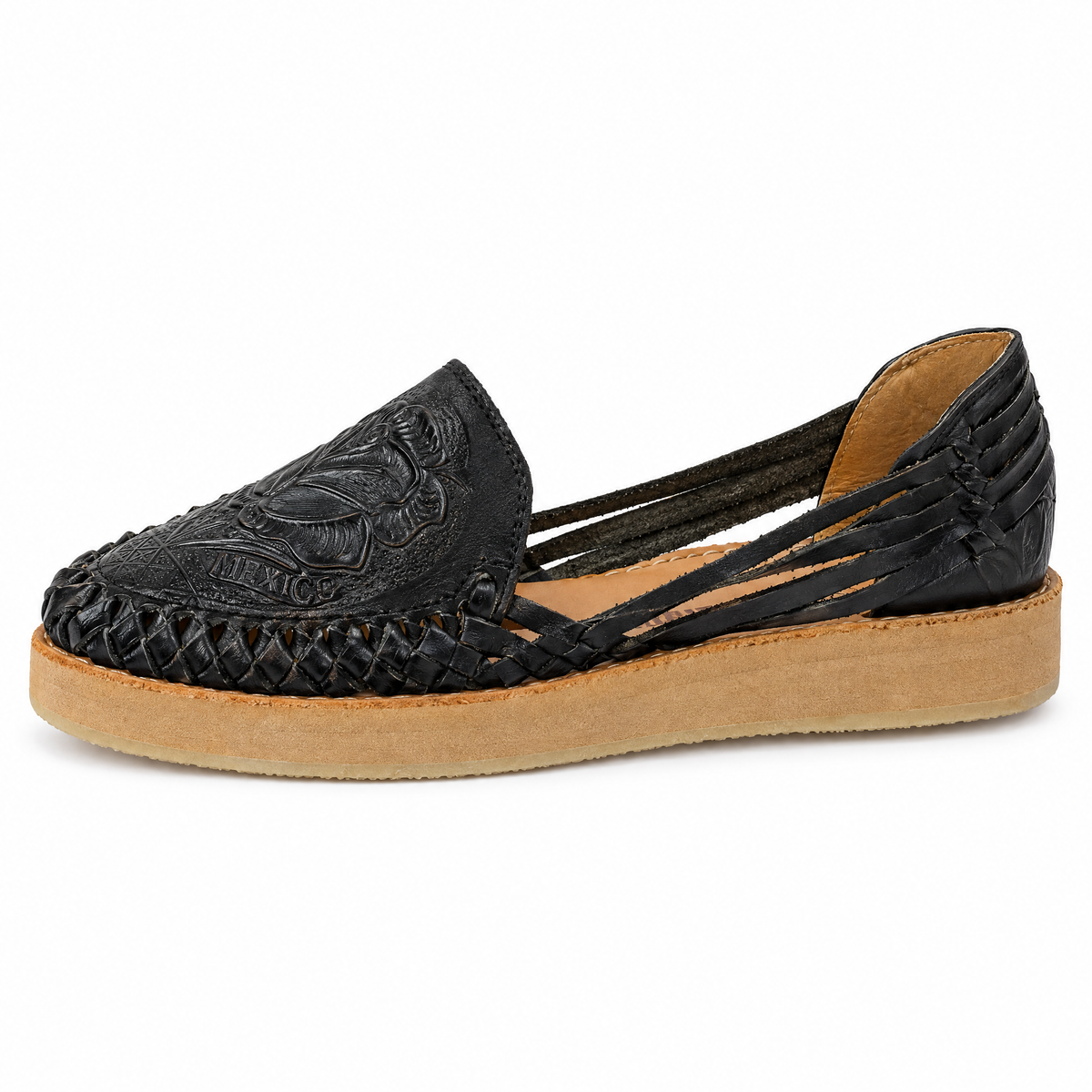Huarache Tapado Plataforma Troquelado Rosa Negro - lado